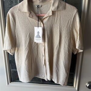 Linea Moda Beige Ribbed Button-Up Shirt